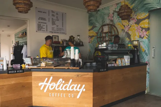 A flat white at Holiday Coffee
