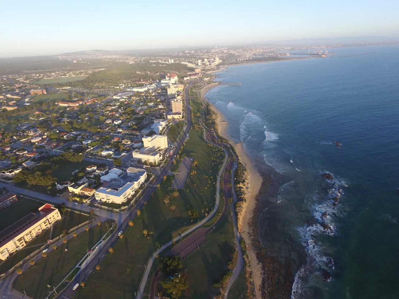 Gqeberha coastline and beachfront seen from above